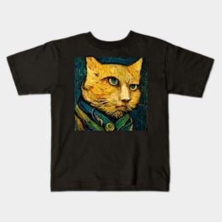 funny cat meme van gogh style Kids T-Shirt